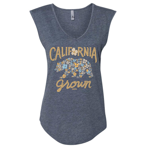 Bear Poppy Blossom V-Neck Muscle Tank-CA LIMITED