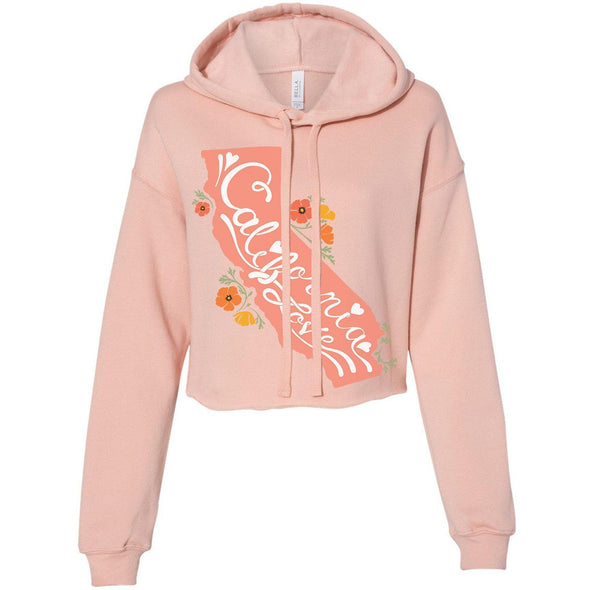 CA State With Poppies Cropped Hoodie-CA LIMITED