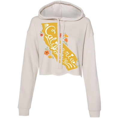 CA State With Poppies Cropped Hoodie-CA LIMITED