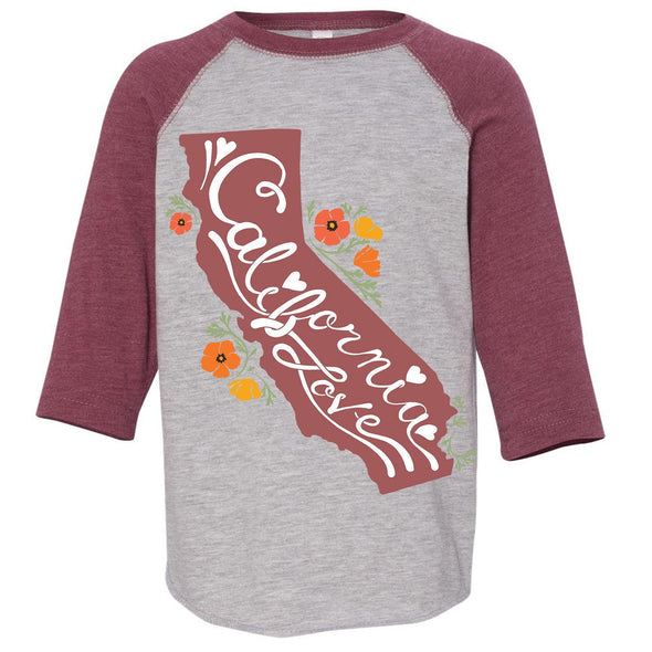 CA State With Poppies Toddler Baseball Tee-CA LIMITED