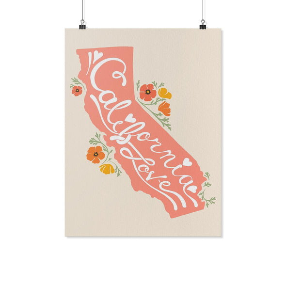 CA State with Poppies Albescent White Poster-CA LIMITED