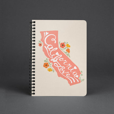 CA State with Poppies Albescent White Spiral Notebook-CA LIMITED