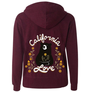 California Love Bear Maroon Zipper Hoodie-CA LIMITED