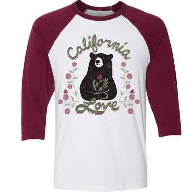 California Love Bear maroon baseball tee-CA LIMITED