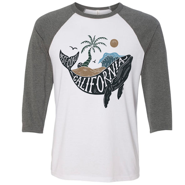 California Whale White & Deep Heather Baseball Tee-CA LIMITED