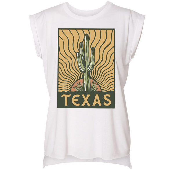 Desert Sunset TX Rolled Sleeve Tank-CA LIMITED