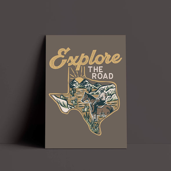 Explore the Road Texas Beige Grey Poster-CA LIMITED