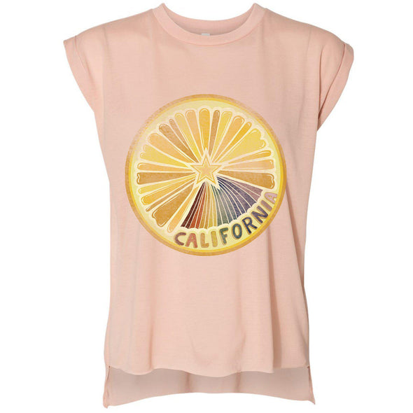 Starburst Orange Rolled Sleeve Tank-CA LIMITED