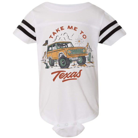 Take Me Tx Stripes Baby Onesie-CA LIMITED